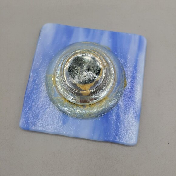 Ikebana Vase Fused Art Glass Pin Frog Holder Square Shape Blue White - Picture 6 of 6